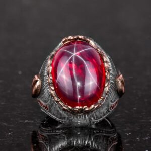 Doğal Yıldız Yakutu Taşlı Gümüş Erkek Yüzük, El Yapımı Yüzük, Sultan Yüzüğü - Görsel 4