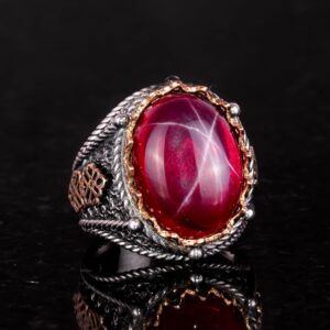 925 Ayar Gümüş Erkek Yüzüğü, El Yapımı Doğal Yıldız Yakut Taşlı Yüzük - Görsel 4