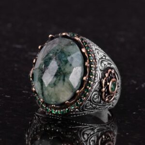 925 Ayar Gümüş El Yapımı Yüzük - Yapay Zümrüt - Görsel 6