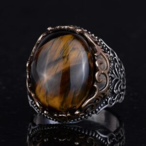 Doğal Taş El Yapımı Yüzük - 925 Ayar Gümüş El Yapımı Yüzük - Şık Yüzük (Kaplan Gözü) - Görsel 5