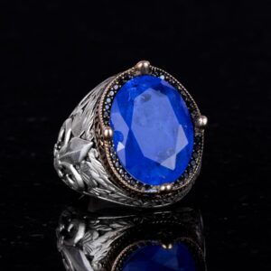 925 Ayar Gümüş Yüzükler Premium Üretim Taşlarla (Koyu Mavi Paraiba Üretim Taşı) - Görsel 2