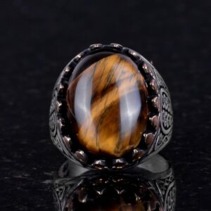 925 Ayar Katı Gümüş Erkek Yüzük - Doğal Taşlarla El Yapımı Şıklık (Kaplan Göz Taşı) - Görsel 2