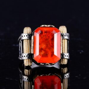 Turuncu Paraiba Yapay Taşı Yüzük - 925 Ayar Gümüş El Yapımı Yüzük - Görsel 4