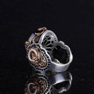 925 Ayar Gümüş Erkek Yüzük, El Yapımı Aslan Başı Erkek Yüzük, Zarif El Yapımı Gümüş Yüzük (Oluşturulmuş Obsidiyen) - Görsel 6