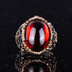 Gümüş Deniz yıldızı Çapa Cabochon Yapay Granat Taş Yüzük, 925 Ayar Gümüş Yüzük Erkekler İçin, Çeşitli Koleksiyon - Görsel 5