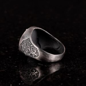 Kurt Yaban Hayatı Yüzüğü, Kurt Başlı Oksitlenmiş Yüzük, Erkek 925 Ayar Gümüş Yüzük - Görsel 6