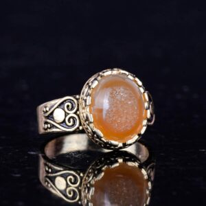 Gerçek Doğal Druzy Kuvars Taşı ile 925 Ayar Gümüş Altın Kaplama Yüzük, El Yapımı Kadın Yüzüğü (Sarı) - Görsel 4