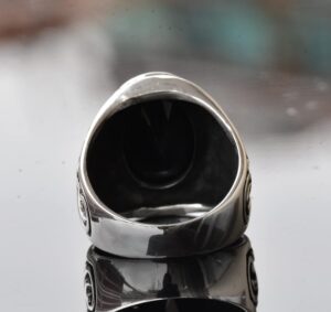 Doğal Obsidyen Taşlı El Yapımı 925 Ayar Gümüş Erkek Yüzük, Karmaşık Bant Tasarımı, Kendine Has Gümüş Yüzük - Görsel 6