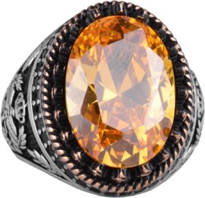 925 Ayar Gümüş Yüzük, Yapay Taş Yüzük, Kartal Sembol Yüzüğü, El Yapımı Yüzük (Yapay Sitrin) - Görsel 1