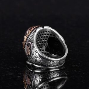 Gerçek Doğal Bronzit Taş Yüzük, 925 Ayar Katı Gümüş Erkek Yüzüğü, Osmanlı Tuğra Yüzüğü - Görsel 6