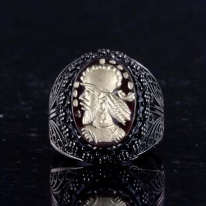 Doğal Agat Taşından Şaman Yüzüğü - Oymalı Taş Amerikan Baş Şef Yüzüğü, 925 Ayar Gümüş Erkek Yüzüğü - Görsel 4