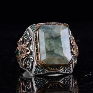 925 Ayar Gümüş Erkek Yüzük ile Gerçek Zümrüt Taşı – El Yapımı Vintage Tasarım - Görsel 6