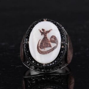 Desenli El Yapımı Yüzük - 925 Ayar Gümüş Erkek Yüzüğü - David Yıldızı Takısı (Vav ve Semazen) - Görsel 4