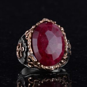 Denizci Çapa Gümüş Yüzük, Doğal Taş Yüzük, 925 Ayar Sterlin Gümüş Yüzük (Yakut) - Görsel 6