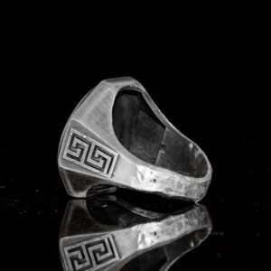 Erkekler için 925 Ayar Gümüş Yüzük, Doğal Yıldız Garnet Taşı - Yunan Desen Tasarımı - Görsel 7