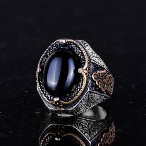 Gerçek Doğal Oniks Taş Yüzük - 925 Ayar Sert Gümüş Erkek Yüzüğü - Görsel 5