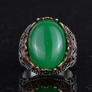 Gerçek Doğal Taş El Yapımı Yüzük - 925 Ayar Gümüş El Yapımı Yüzük - Şık Farklı Yüzük (Jade) - Görsel 4