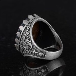 Gerçek Doğal Yosunlu Akik Taş Yüzük - Gül Desenli Yüzük - 925 Ayar Gümüş Yüzük - El Yapımı Büyük Yüzük - Görsel 7