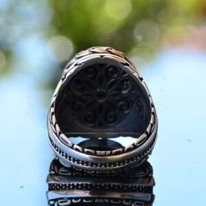 El Yapımı Sterlin Gümüş Erkek Yüzük | Bakır ve Yeşil Taş Dolgu | Cesur ve Şık Tasarım - Görsel 5