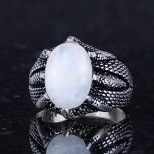 925 Ayar Gümüş Erkek Yüzük, Doğal Taşlı, El Yapımı Vintage Tasarım Pençeli Yüzük (Larimar) - Görsel 6