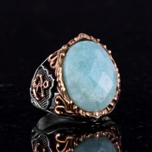 Denizci Çapa Gümüş Yüzük, Doğal Taş Yüzük Erkekler İçin, 925 Ayar Gümüş Yüzük, (Amazonit) - Görsel 5