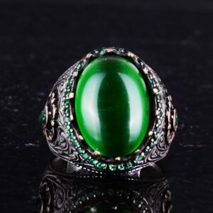 Yapay Taş Yüzük - 925 Ayar Gümüş El Yapımı Yüzük - (Yapılmış Kaplan Göz) - Görsel 4