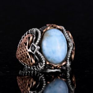 Doğal Larimar Taşlı Yüzük, 925K Saf Gümüş Erkek Yüzüğü, Okyanus Sakinliği Tasarımı - Görsel 4