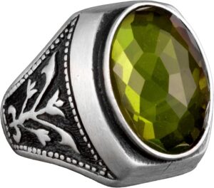 925 Ayar Katı Gümüş Yüzük, Yapay Peridot Taşlı Gümüş Erkek Yüzüğü - Görsel 1