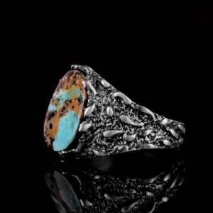 Gerçek Doğal Arizona Turkuaz Taş Yüzük, Erkekler İçin Hediye, 925 Ayar Gümüş Yüzük, Minimalist Yüzük (Model-10) - Görsel 5