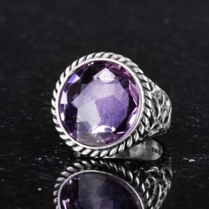 925 Ayar Gümüş Erkek Yüzük - El Yapımı Amethyst Yapay Taş Yüzük - Modern Tasarım - Görsel 3