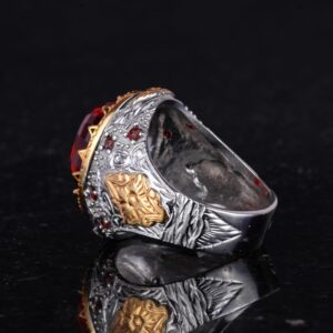 Yapay Taş Yüzük - Sultan Yüzüğü - 925 Ayar Gümüş Yüzük Erkekler İçin - El Yapımı Kral Yüzüğü (Yapay Garnet) - Görsel 7