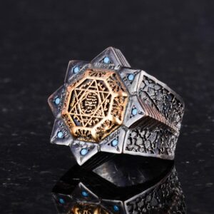 925 Ayar Gümüş Erkek Yüzük, Zirkon Taşlı - David Yıldızı ve Süleyman Mühürü Tasarımlı Yüzük (Mavi Zirkon) - Görsel 5