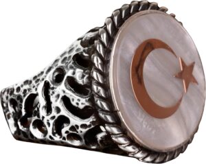 925 Ayar Gümüş Yüzük - İmza Yüzüğü - Semboller Yüzüğü (Yıldız ve Hilal) - Görsel 1