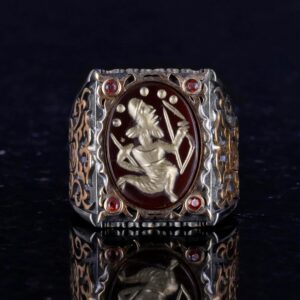 Gerçek Doğal Akik Taş Yüzük - 925 Ayar Gümüş Erkek Yüzük - Kabile Figürü - Görsel 4