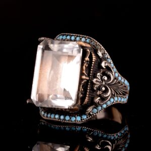 Gerçek Doğal Kristal Taş Yüzük, 925 Ayar Gümüş Erkek Yüzük - Görsel 4