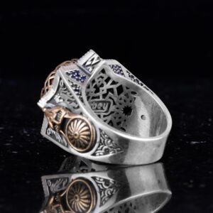 Sterling Gümüş Akik Taş Yüzük, Doğal Kırmızı Akik Erkek Yüzüğü, Vintage Yıldız Tasarımı - Görsel 5