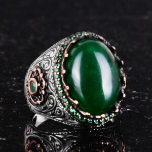 Gerçek Doğal Taş Yüzük - 925 Ayar Gümüş El Yapımı Yüzük (Jade) - Görsel 5