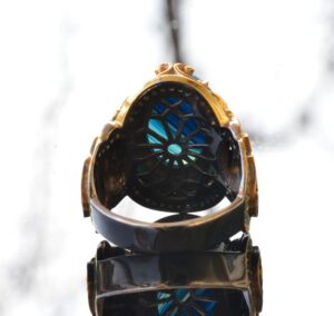 Gerçek Doğal Taş Yüzük, 925 Ayar Gümüş Kral - Altın Kaplama (Mavi Akik) - Görsel 8