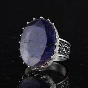 Gerçek Doğal Taş Yüzük - 925 Ayar Gümüş Büyük Yüzük - El Yapımı Yüzük (Mavi Safir) - Görsel 6