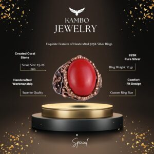 Kırmızı Mercan Yapay Taş Yüzük, Denizci Halat Gümüş Yüzük, 925 Ayar Gümüş Yapay Taş Yüzükler - Çeşitli & Farklı Koleksiyon - Görsel 2