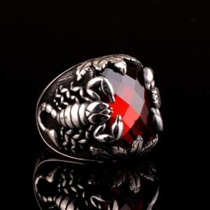 El Yapımı Yüzük, 925 Ayar Gümüş Yüzük, Yapay Garnet Taşlı Yüzük - Görsel 4