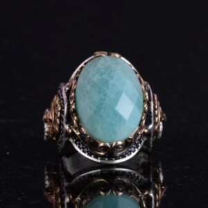 Doğal Amazonit Taşlı Yüzük, Aslan Yüzüğü Erkekler İçin - 925 Ayar Gümüş Yüzük Erkekler İçin, Farklı Yüzük - Görsel 3