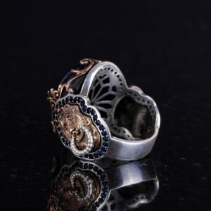 Hayvan Gümüş Yüzük, Mavi Güneş Taşı Üretilmiş Yüzük, 925 Ayar Gümüş Erkek Yüzük, Şık El Yapımı Gümüş Yüzük - Görsel 6