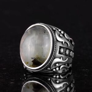 Gerçek Doğal Prehnit Jade Taş Yüzük, Şifa 925K Katı Gümüş Erkek Yüzüğü, Tasarım Gümüş Erkek Yüzüğü, Sakinlik ve İçgörü Tasarımı - Görsel 6