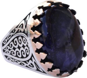 Doğal Cabochon Safir Taşlı, Erkekler için 925 Ayar Gümüş Yüzük - Görsel 1