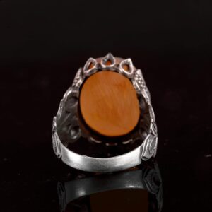 Gerçek Doğal Kehribar Taşı, Gerçek Doğal Taş, 925 Ayar Gümüş Erkek Yüzük - Görsel 5