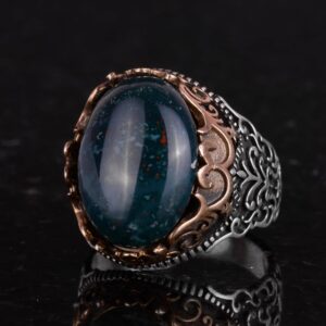 Gerçek Doğal Taş El Yapımı Yüzük - 925 Ayar Gümüş El Yapımı Yüzük - Şık Farklı Yüzük (Yeşil kan taşı) - Görsel 6