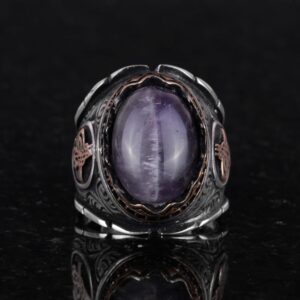 Osmanlı Tuğra Doğal Ametist Taşlı Yüzük, Gümüş Yüzük, 925 Ayar Sert Gümüş Erkek Yüzüğü - Görsel 3