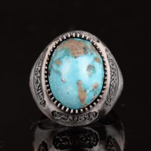 Gerçek Doğal Arizona Turkuaz Taşlı Yüzük, Erkek Yüzüğü, Sterlin Gümüş Yüzük - Görsel 5