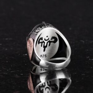 David Yıldızı Yüzük, Yapay Taş Yüzük, 925 Ayar Gümüş Süleyman Yüzüğü (Siyah Kedi Gözlü Yapay Taş) - Görsel 7